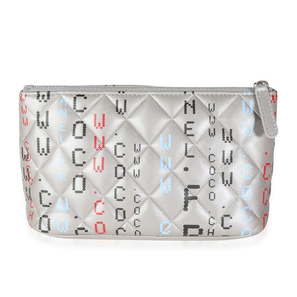 Chanel Limited Edition Silver Quilted Lambskin Data Center Print Zip Pouch - Picture 3 of 5
